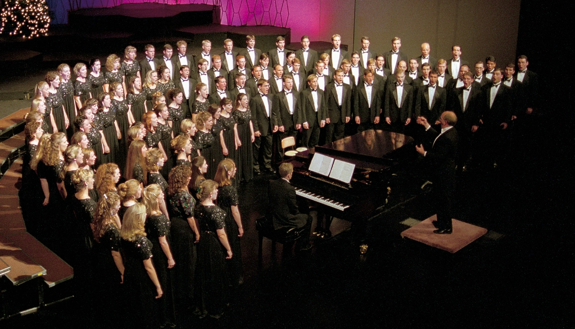 Mack Wilburg conducting a BYU choir