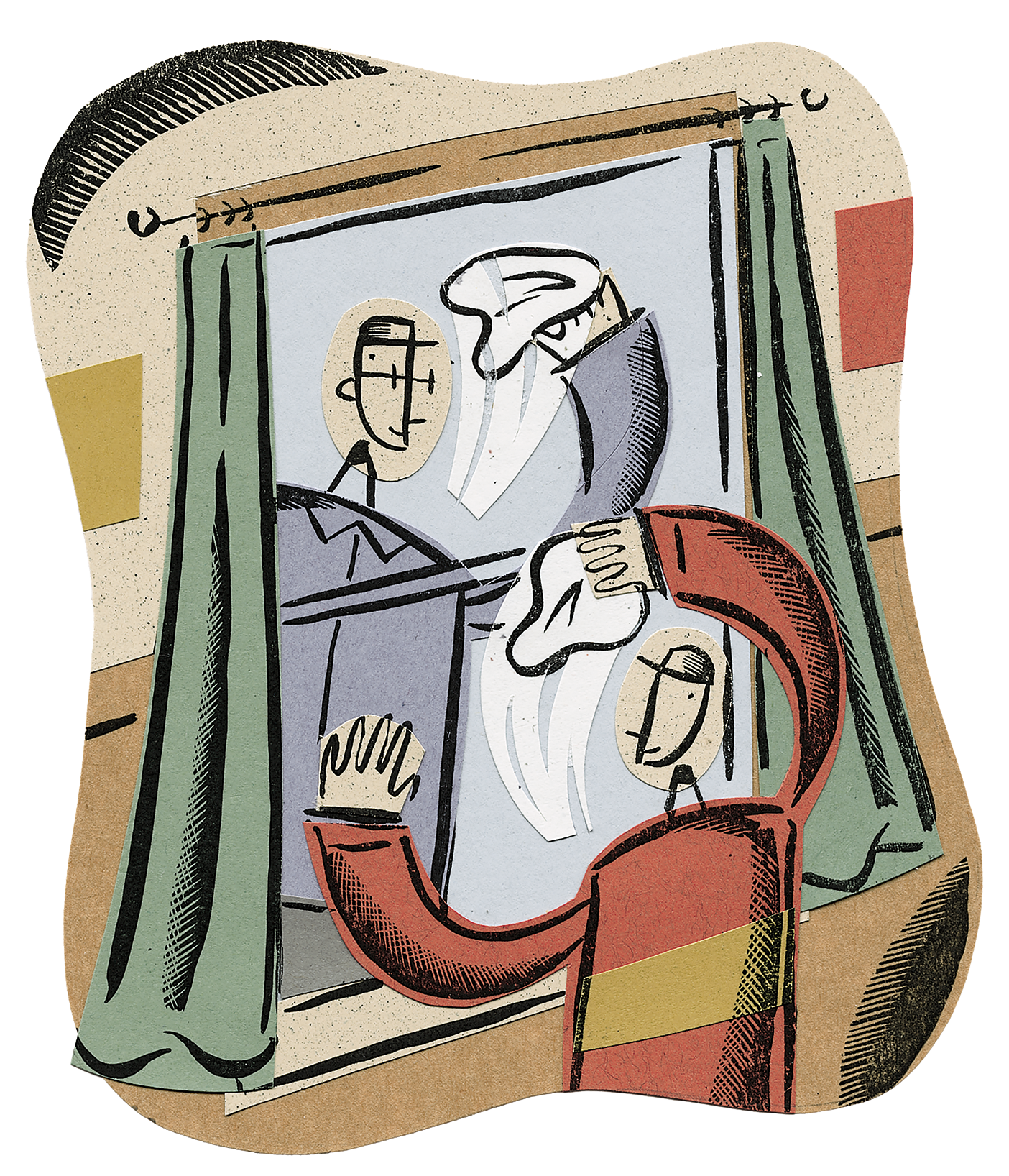 Illustration of father and son washing a window.