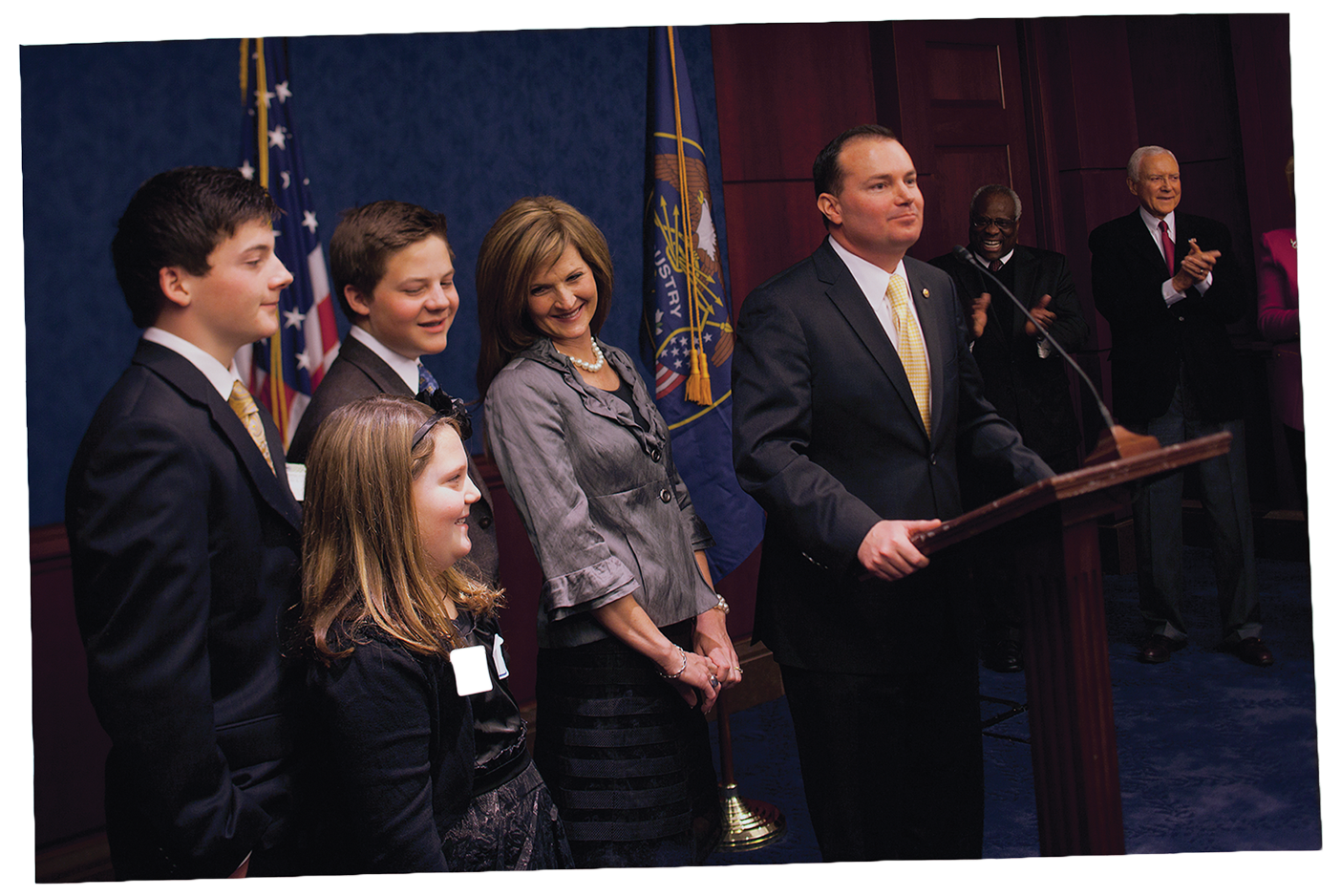 Mike Lee is sworn in as a U.S. senator with his family and government dignitaries by his side.
