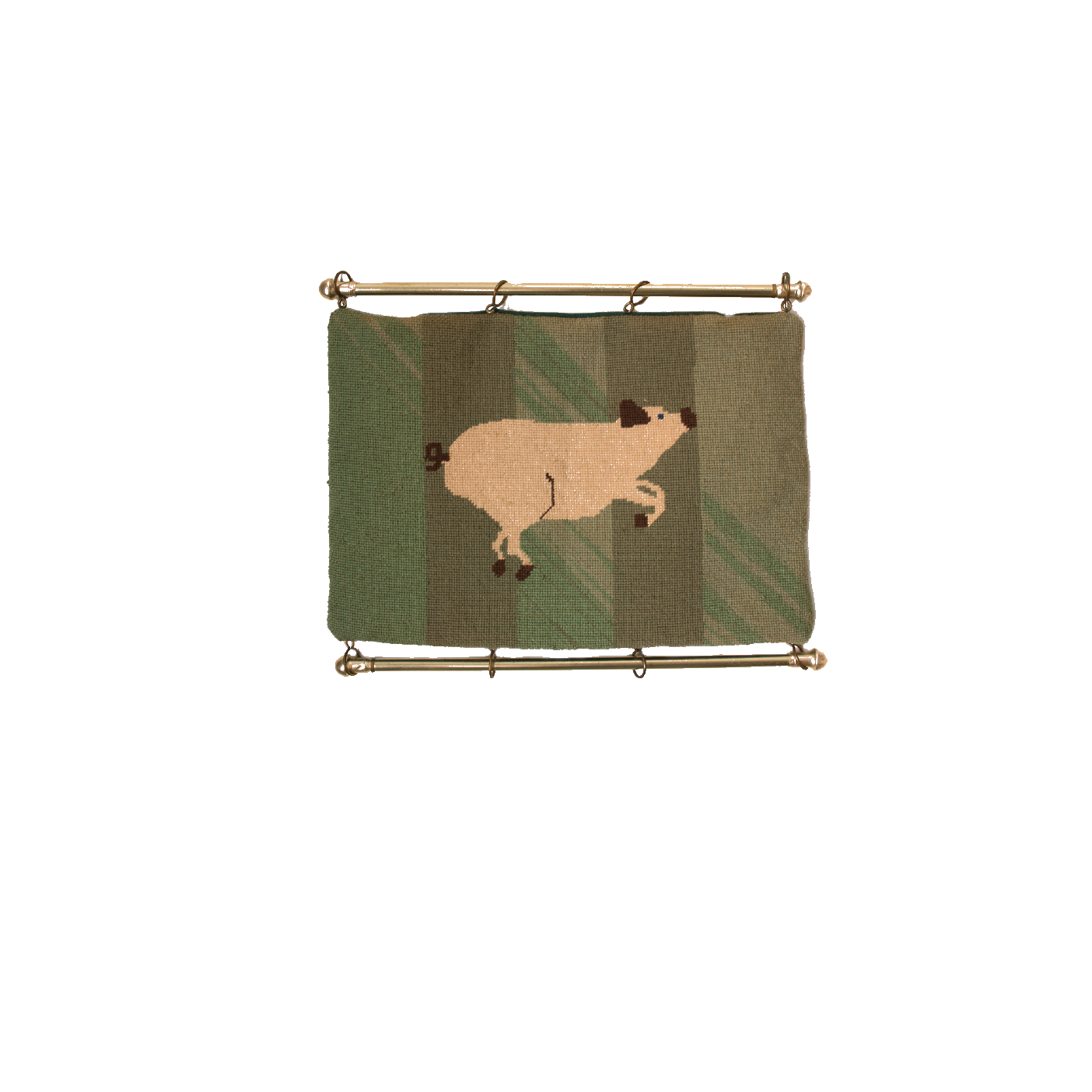 A green banner depicting a pink pig