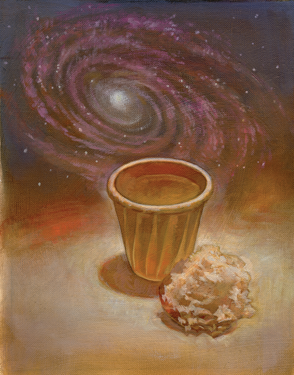 Illustration of a sacrament cup and piece of bread.