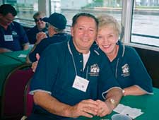 For their 40th anniversary, Burton, '63, and Karen Guymon took a cruise--a three-hour tour on a Jacksonville, Fla., river as part of the Pigskin Classic tour. 