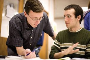 Braden Hancock studies in the Math Lab.