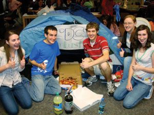 Students wait for Devine Comedy