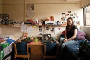 Ashley Falcon in her dorm room.