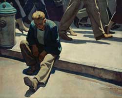 Forgotten Man, oil on canvas, 1934. One of his many Depression-era paintings, this work was inspired by homeless wayfarers Dixon saw while traveling from New Mexico to California.