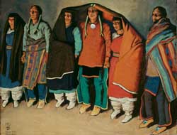 Round Dance, oil on canvas, 1931. Rejecting common prejudices on his day, Dixon was fascinated by the dignified simplicity he saw in Native American culture. 