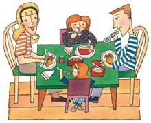 family at dinner table cartoon