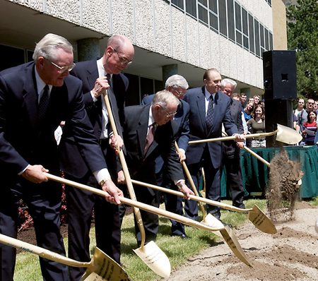 President Monson with shovels