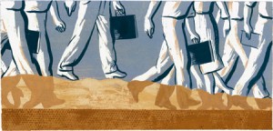 Illustration of people walking with briefcases