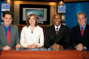 Robert Roxburgh, Andrea Candrian, Othelle Richards, and Brian Carlson compete for the news, representing three TV stations in the same market, but are friends off the set. 