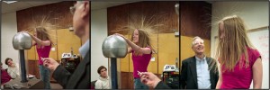 A student being charged with static energy