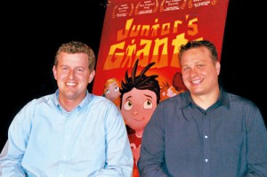 Building on their experience in a BYU comedy troupe, Randy Davis (left) and Mike Rasmussen (right) set out to create funny children's videos that teach values. The hero of their stories is Junior (top), a self-declared elementary school genius. 