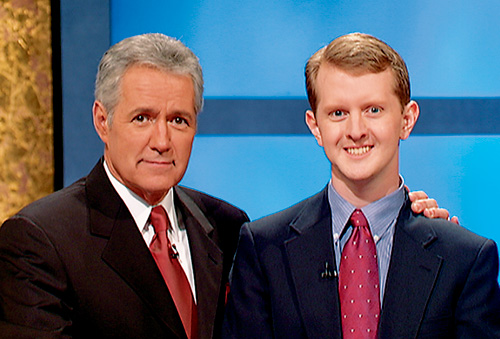 Ken Jennings and Alex Trebek on Jeopardy