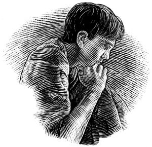 A young boy begging
