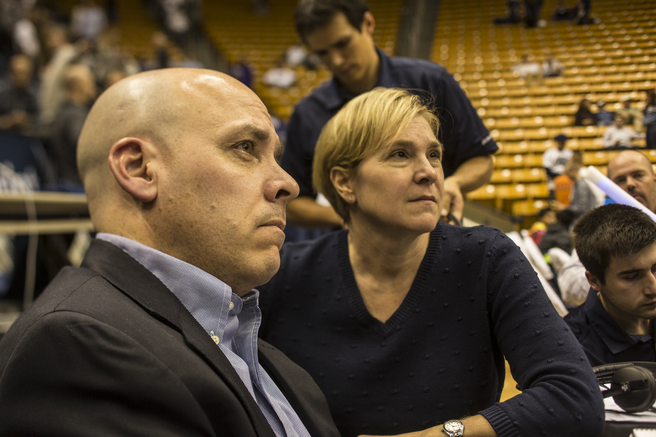 Tauna and Greg Wrubell on the sidelines after a basketball game