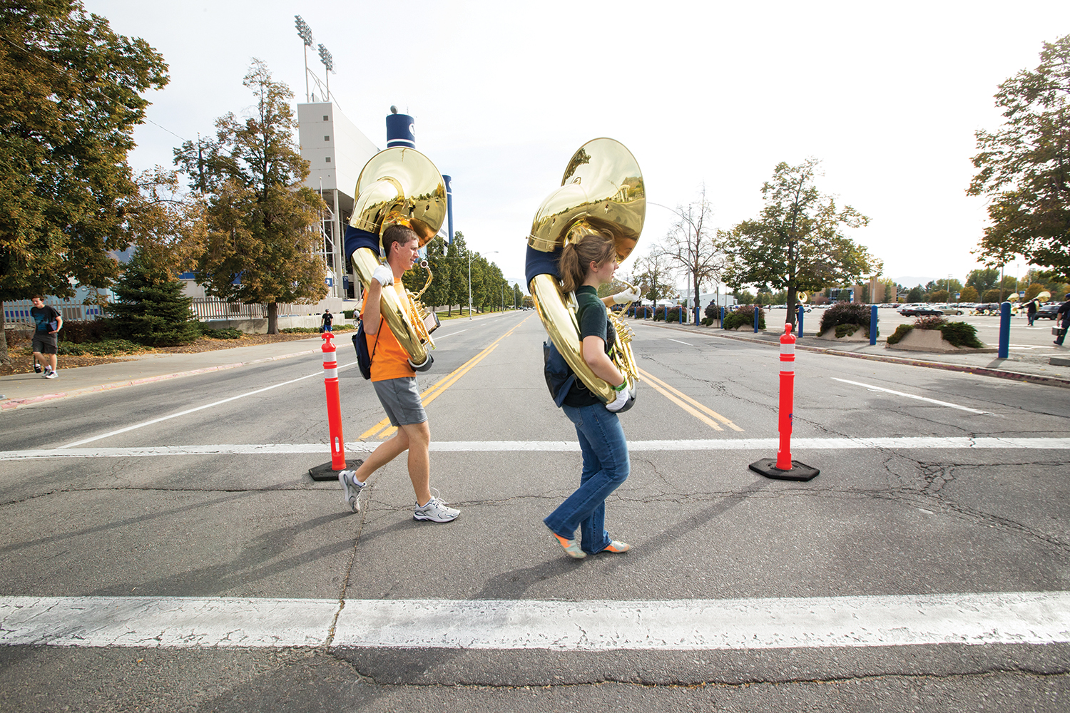 BYU band members on their way to practice.