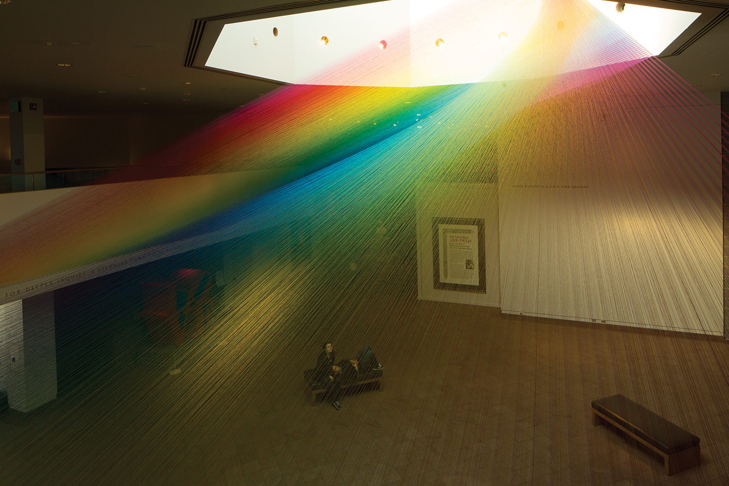 Plexus 29 rainbow thread art installation at the BYU Museum of art