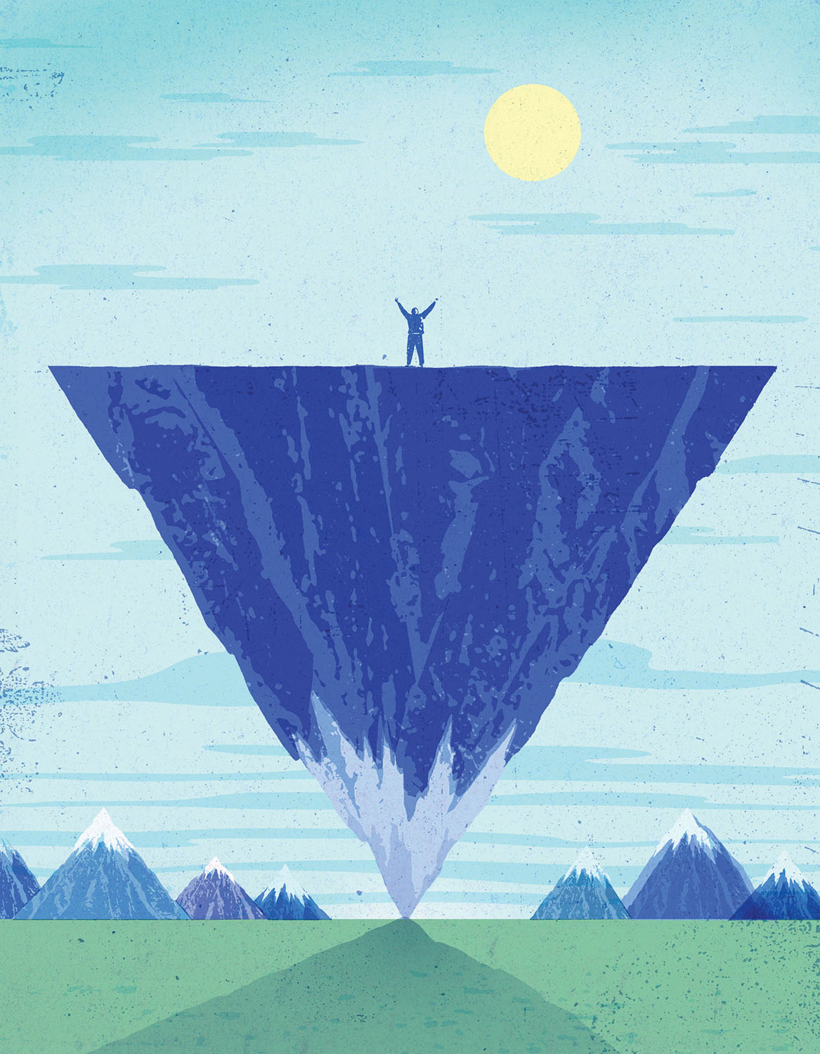 illustration of a man on an upside-down mountain