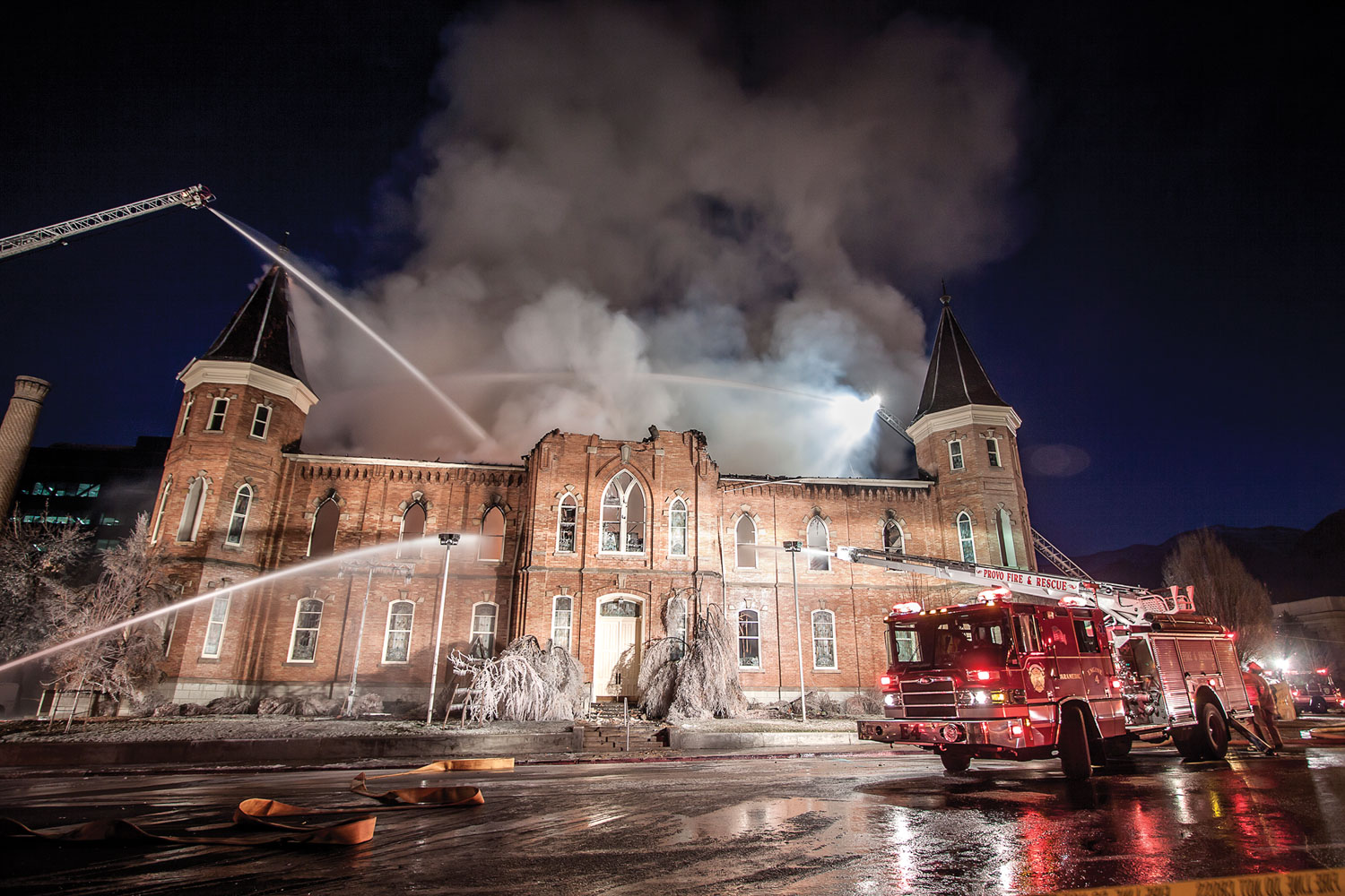 Firefighters working through the night to put out the blaze.