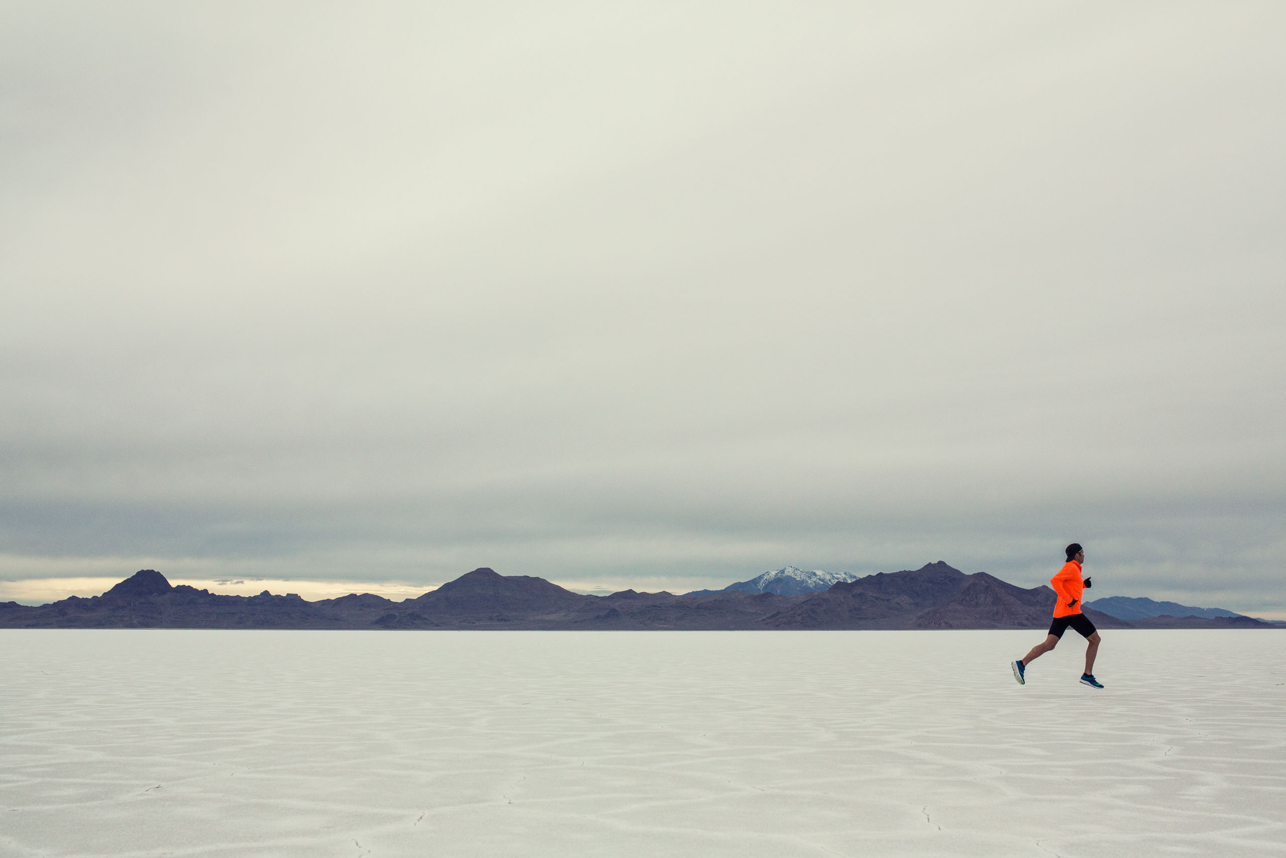 Jared Ward runs across the Salt Flats