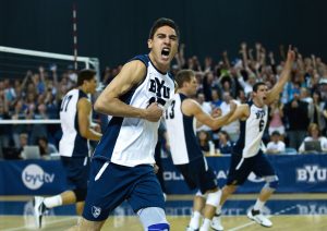 Taylor Sander celebrates after a BYU point