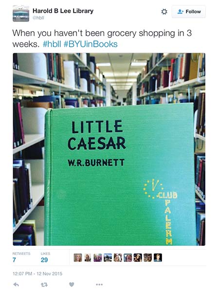 Tweet by HBLL, picture of books
