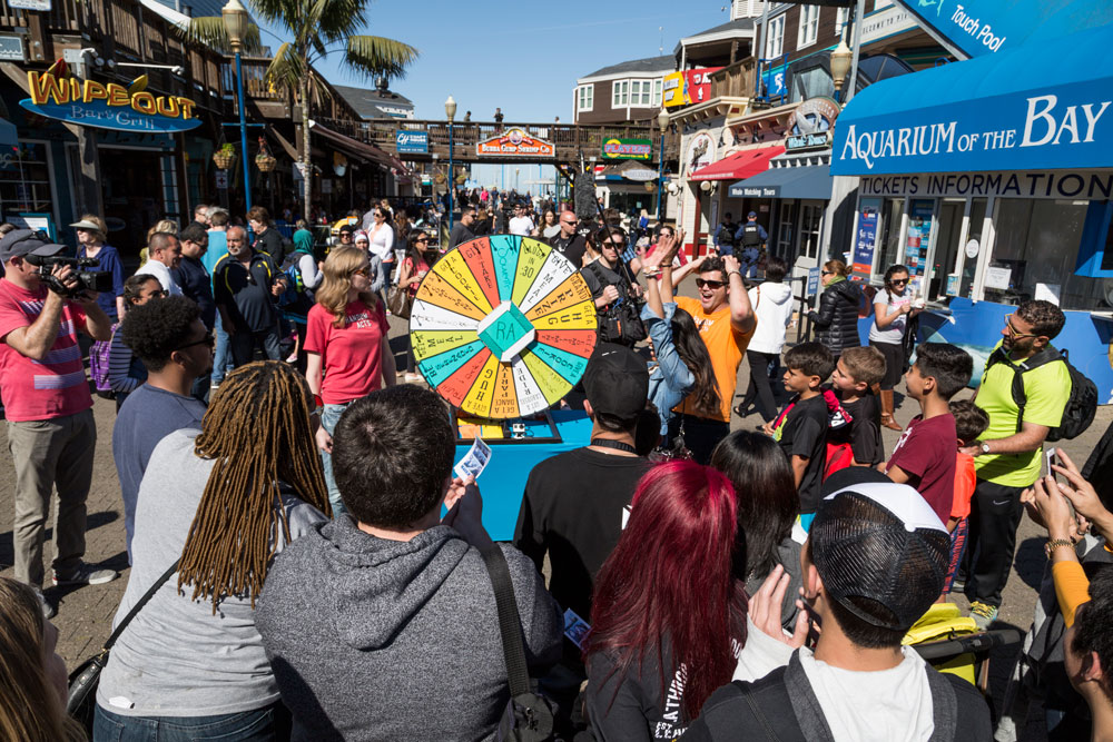 A spinning wheel the Random Acts crew placed on a pier in San Francisco.