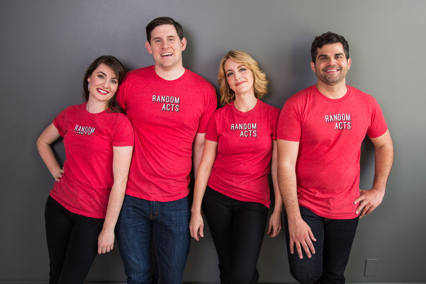 The hosts of Random Acts: (from left to right) Emilie Starr, Aaron Woodall, Lisa Valentine Clark, and Will Rubio