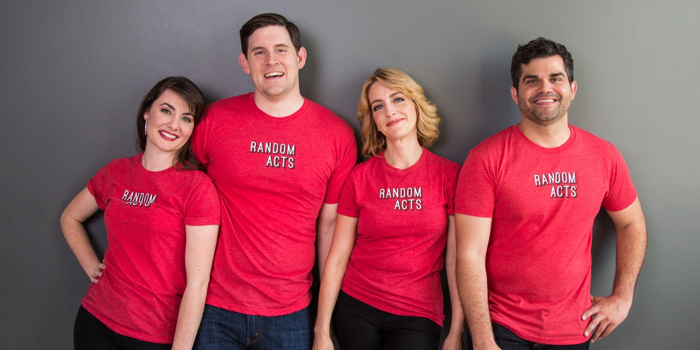 The hosts of Random Acts: (from left to right) Emilie Starr, Aaron Woodall, Lisa Valentine Clark, and Will Rubio