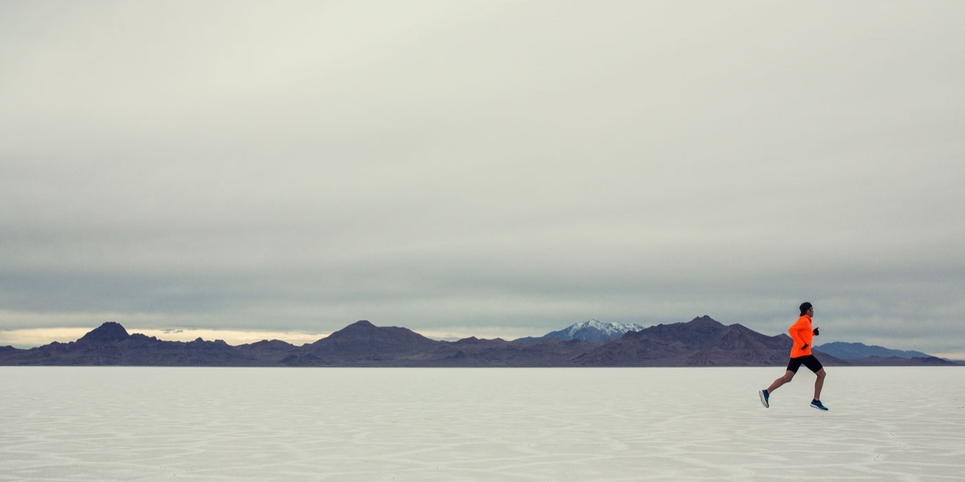 Jared Ward runs across the Salt Flats