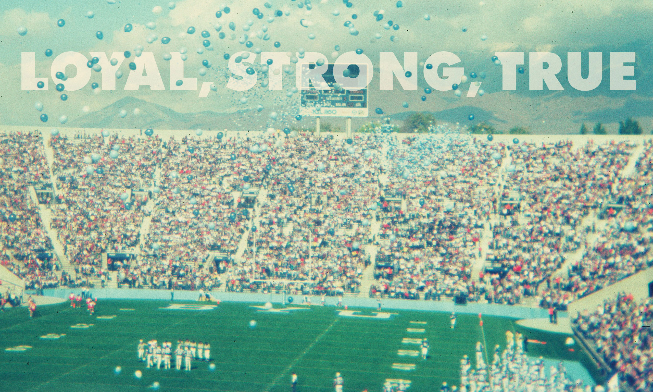 Balloons are set free at a 1980s BYU home football game