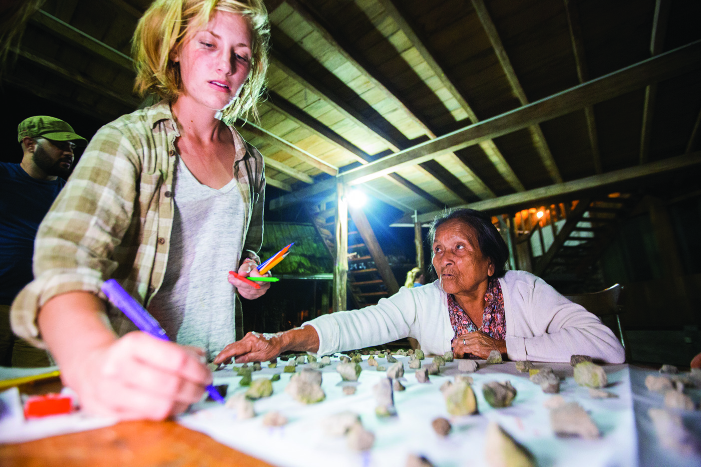 Luisa, a native, shows a student how to map out the ideal chagra layout