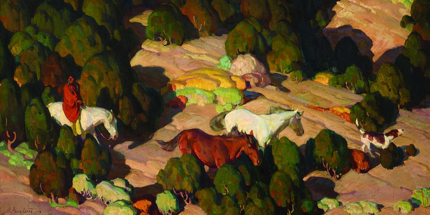 Western painting, horses running