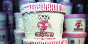 Frosted pint of Babcock Hall ice cream