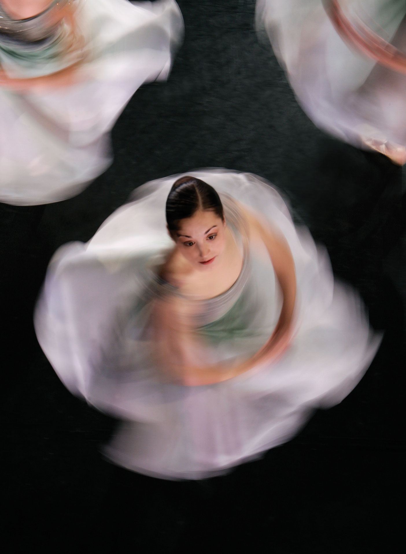A spinning ballerina, as viewed from above.