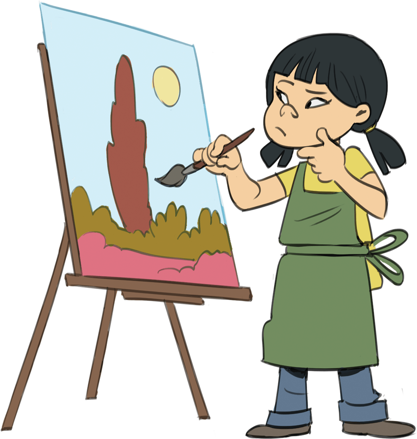 An illustration of a girl painting