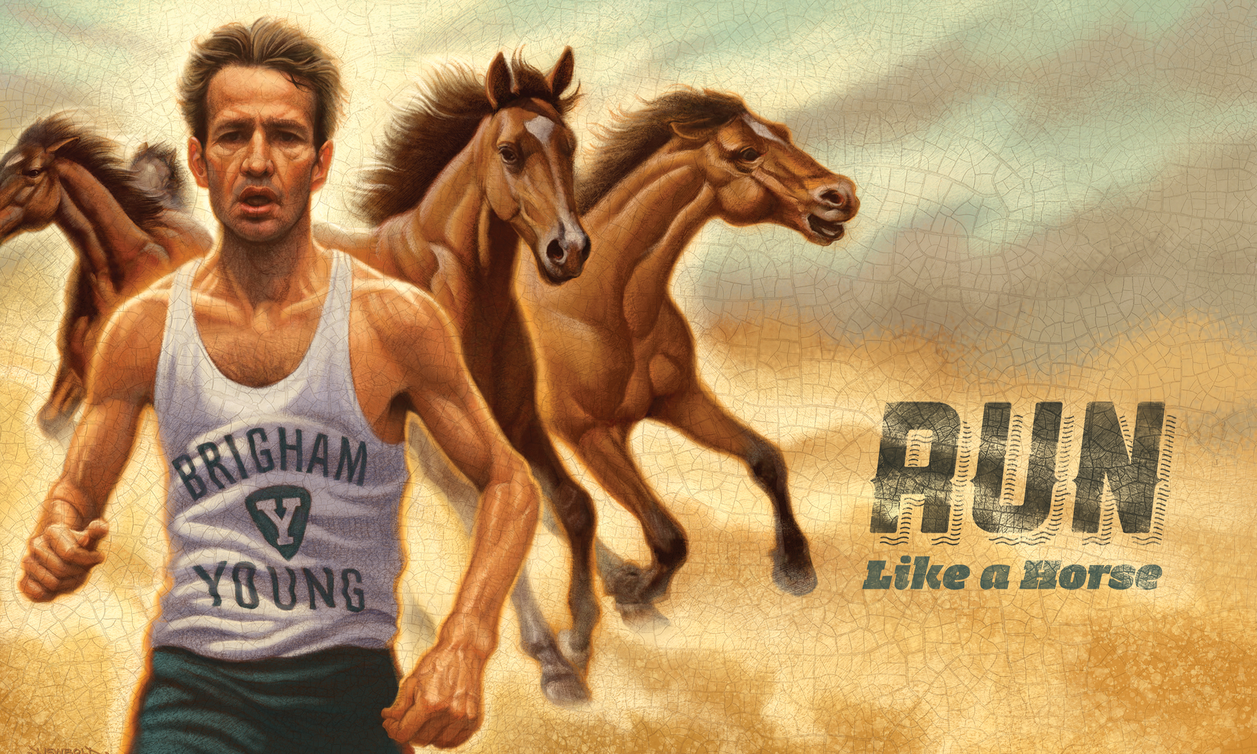 Man running with horses