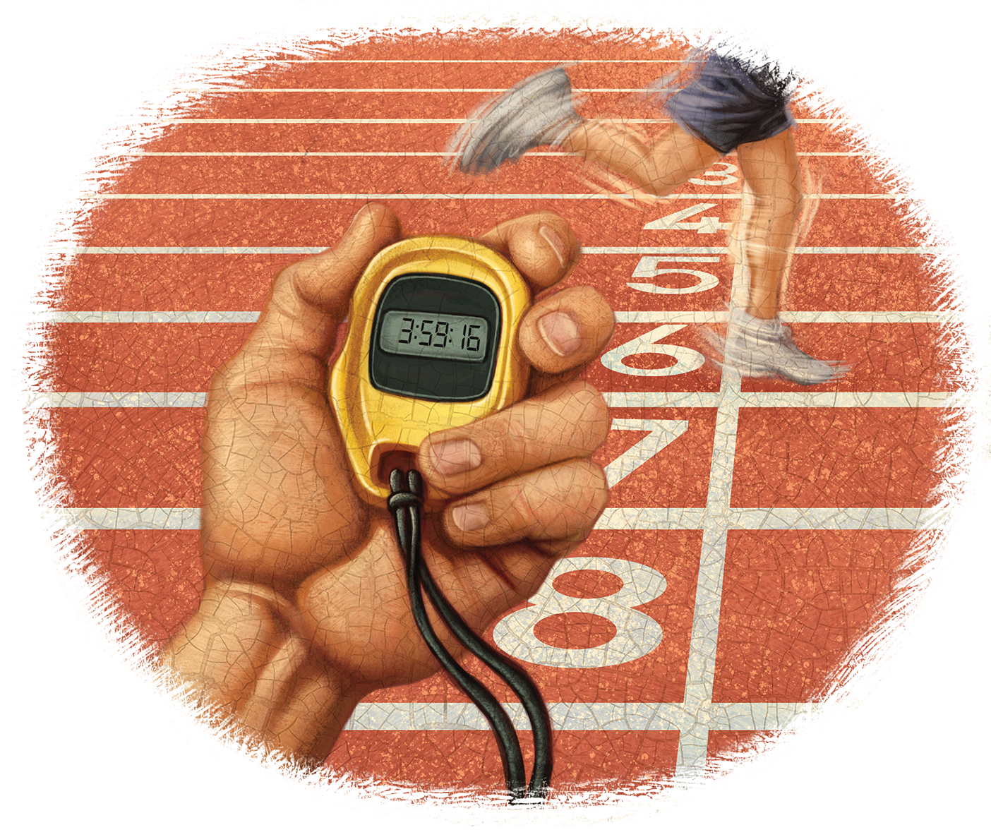 Someone holding a stopwatch on a track
