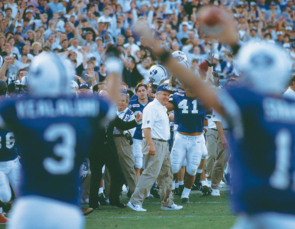 LaVell Edwards on the field