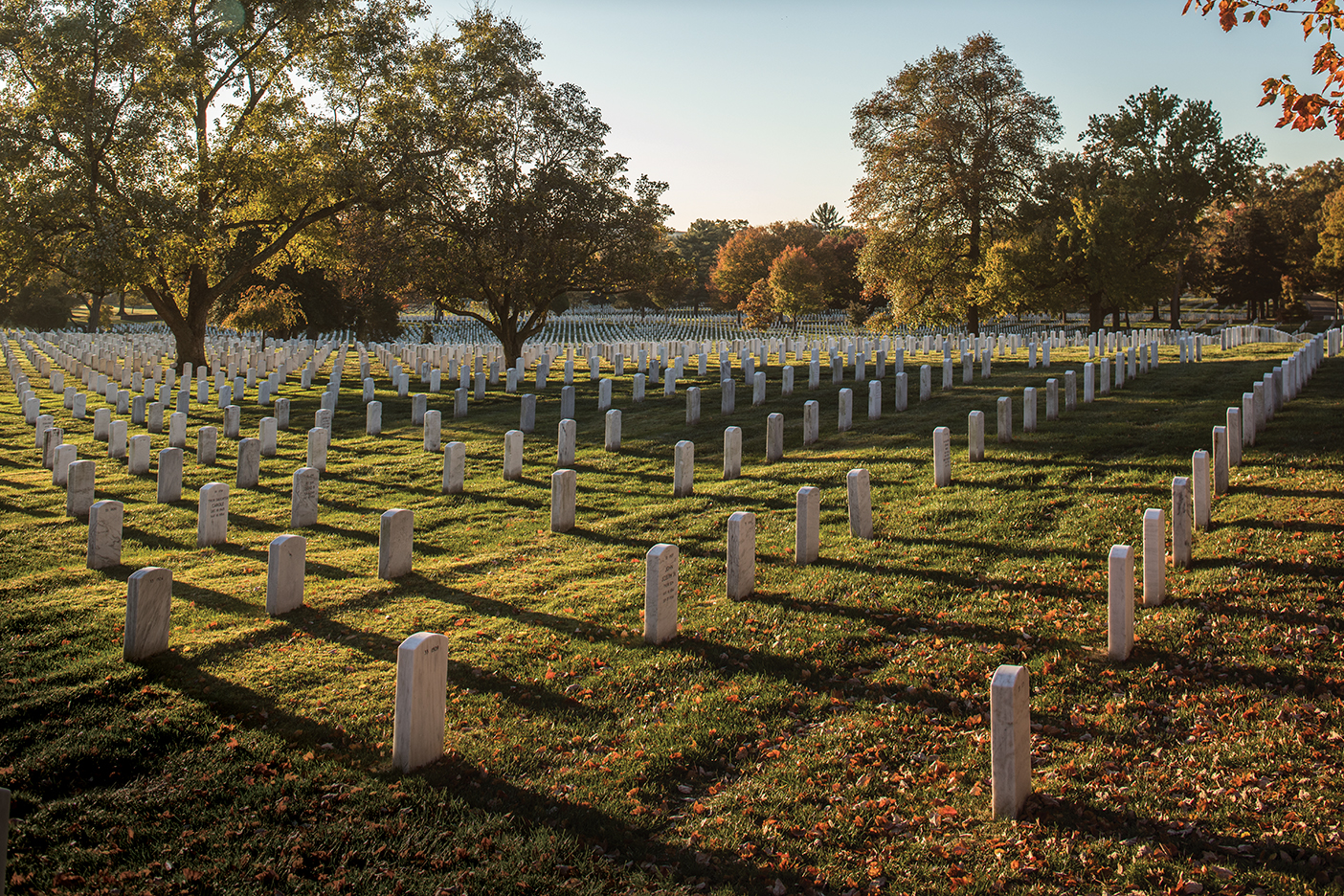 Shadows are cast on the ground by the tombs of Arlington's 400,000 war dead.
