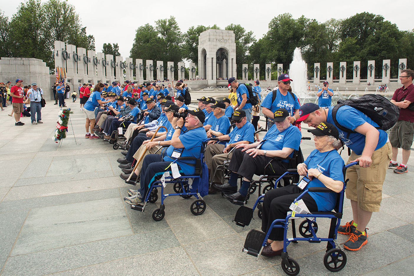 Veterans at the National World War II Memorial.
