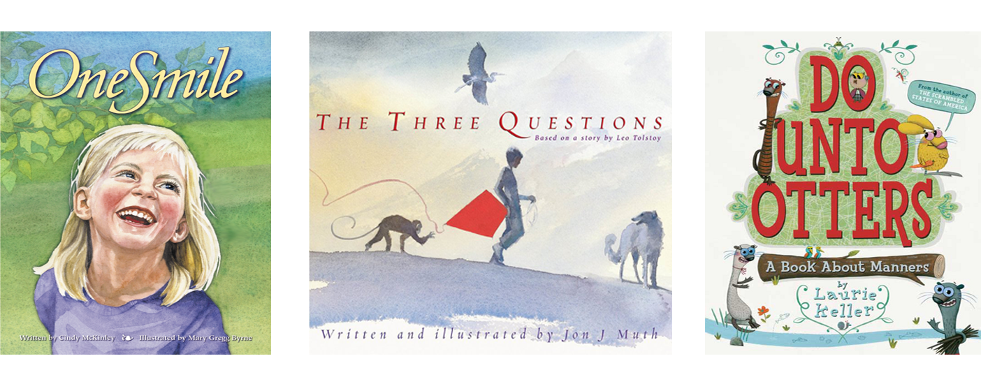 Book covers for One Smile, Three Questions, and Do Unto Otters