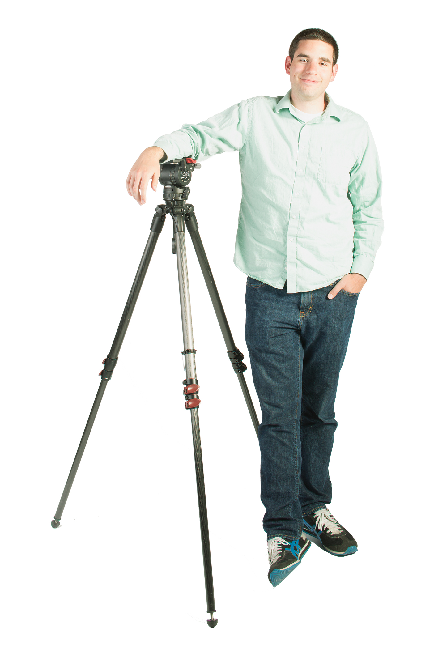 Jefrey Merrill stands next to a video camera