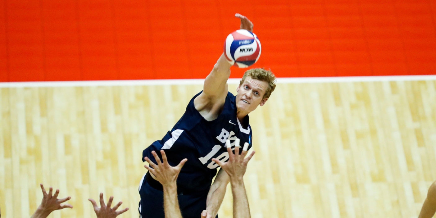 Jake Langlois spikes the ball for BYU