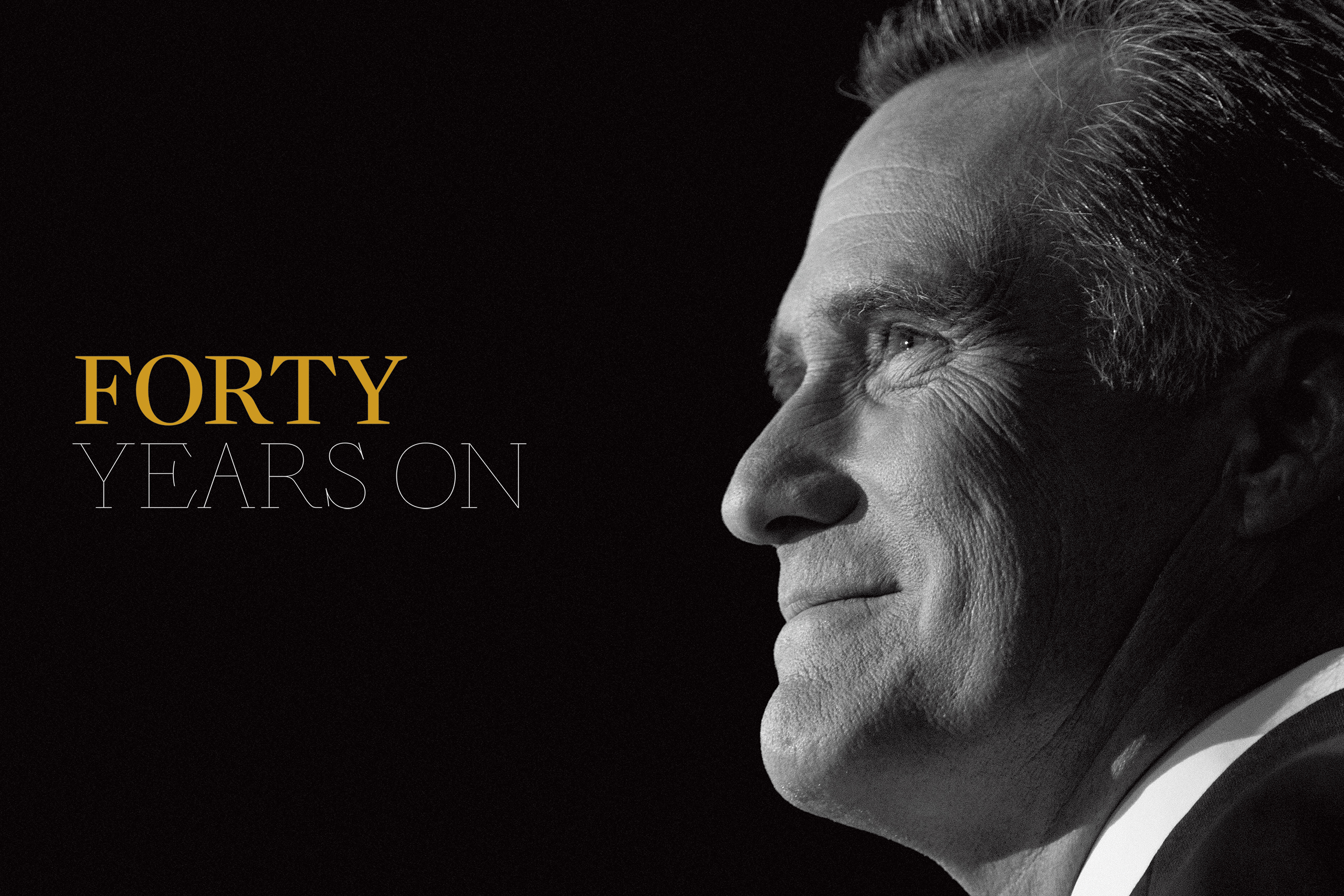 The profile of Mitt Romney's face, with the title, "Forty Years On"