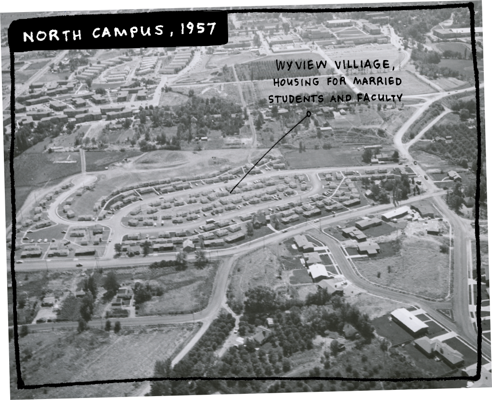 North Campus in 1957, showing Wyview Village, housing for married students and faculty