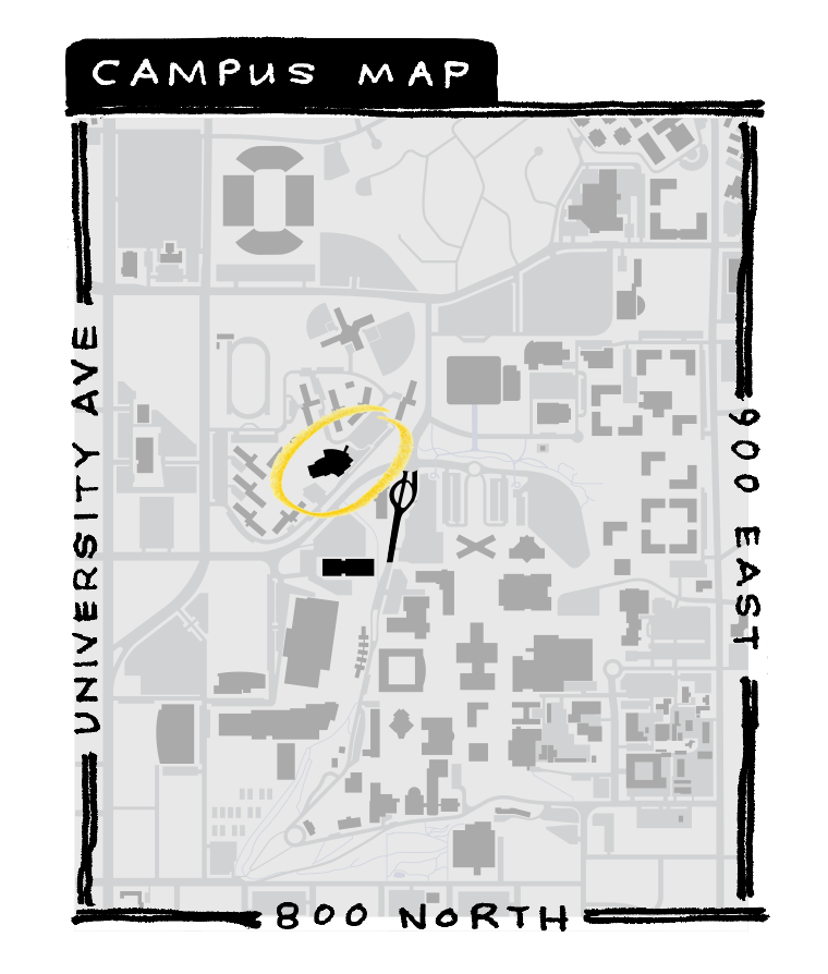 A campus map with the Cannon Center circled. The old Canon Center was torn down and a new one was erected right next to it.