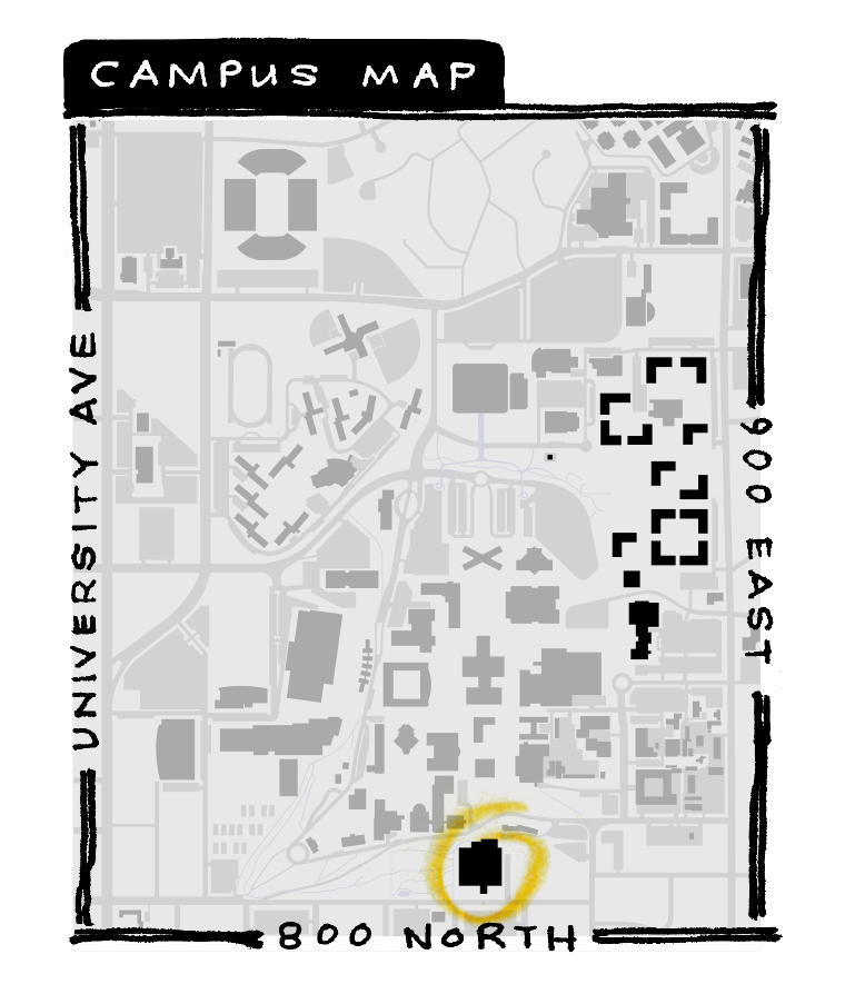 A campus map with the new Life Sciences Building circled