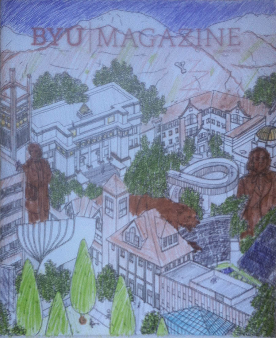 A colored in cover of BYU Magazine's summer edition.